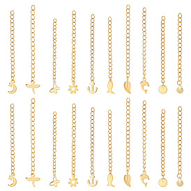 20 шт. 10 стиль 304 удлинитель цепи из нержавеющей стали, бордюрная цепь с 202 подвесками из нержавеющей стали для концевых цепей, луна и звезда и дельфин и стрекоза и цветок