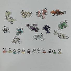 72 piezas 12 colores mezclados con piedras preciosas y chips de vidrio colgantes, con accesorios de latón y anillos de salto de acero inoxidable, Platino, mezclado teñido y sin teñir