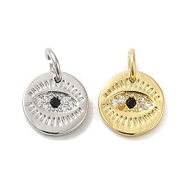Rack Plating Brass Cubic Zirconia European Dangle Charms, Large Hole Pendants, Cadmium Free & Lead Free, Eye with Flat Round