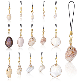 15 шт. 15 стили гальванизированные натуральные смешанные ремешки для мобильных телефонов, формы раковины, золотые