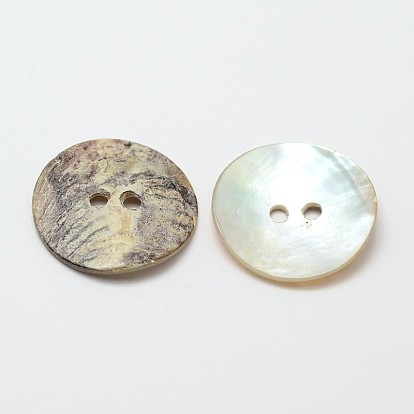 2-Hole Flat Round Mother of Pearl Buttons, Akoya Shell Button, 20x1~2mm, Hole: 2mm, about 1440pcs/bag