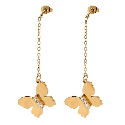 Серьги шпилька нержавеющая сталь, ушная нить со стразами для женщин, бабочка