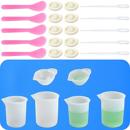 Наборы инструментов для ювелирных изделий из эпоксидной смолы, включая силиконовый коврик, чашки для смешивания и мерные чашки, пластиковая пипетка и косметическая лопаточка, одноразовые латексные детские кроватки