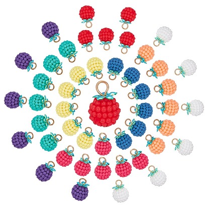 48Pcs 8 Colors Opaque Resin Pendants, with Golden Plated Iron Findings, Fruit, Berry