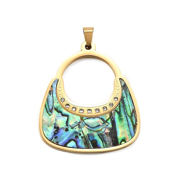 В форме сумки 304 подвески из нержавеющей стали, стразов и ракушек пауа, ионное покрытие (ip)