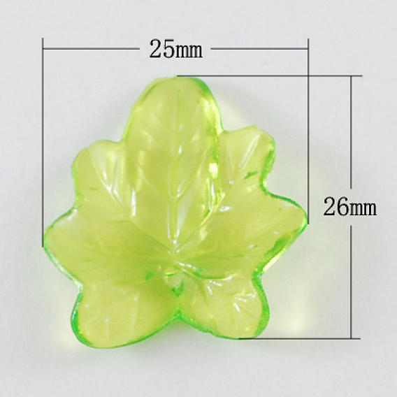 Transparent Acrylic Pendants, Leaf, 26x25x4mm, Hole: 2mm