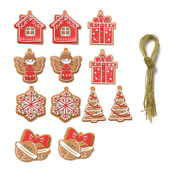 PVC Hanging Decorations, with Cord, Christmas Theme, Mixed Shapes