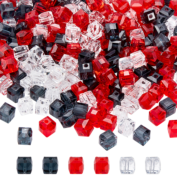 282Pcs 3 Strands Faceted Cube Transparent Glass Beads Strands
