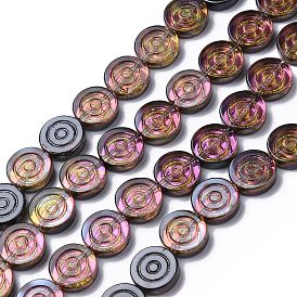 Electroplate Transparent Glass Beads Strands, Full Plated, Flat Round with Vortex