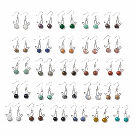 Gemstone Rabbit Dangle Earrings, Platinum Brass Jewelry for Women