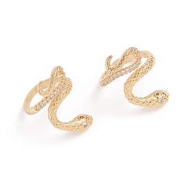 Adjustable Brass Micro Pave Cubic Zirconia Cuff Rings, Open Rings, Long-Lasting Plated, Snake