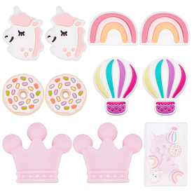 10 шт. 5 стиль, экологически чистые силиконовые фокальные бусины пищевого качества, единорог, пончик, корона, радуга и воздушный шар