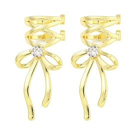 Brass Cubic Zirconia Cuff Earrings, for Women, Bowknot