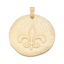 Plating Hammered Alloy Big Pendants, Flat Round with Fleur De Lis, Lead Free & Nickel Free & Cadmium Free