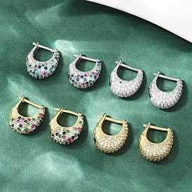 Овальные серьги-кольца из латуни с микропаве и цирконием, без кадмия и без свинца, стойки покрытие, долговечный