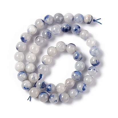 Brins de perles rondes en dumortiérite naturelle bleu blanc