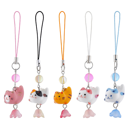 5pcs sangles mobiles en porcelaine et verre pour chat