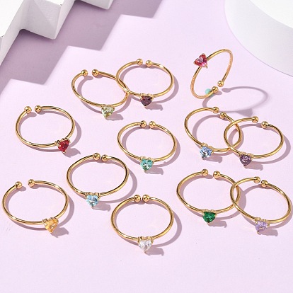 304 Кольца-манжеты из нержавеющей стали с кубическим цирконием для женщин, сердце