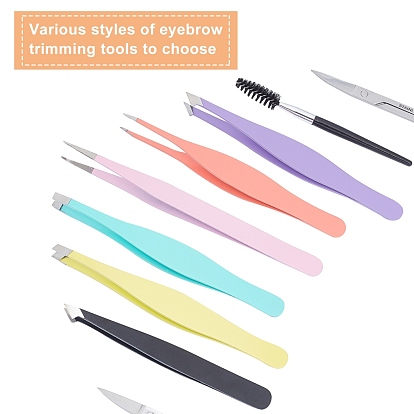 Unicraftale Stainless Steel Beauty Tools, Including Pointed Slant Eyebrow Tweezers, Pointed Slant Eyebrow Tweezers, Straight Tip Tweezers & Eyelash Thinning Shears Comb