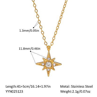 Винтажные 304 ожерелья с подвеской в виде восьмиконечной звезды из нержавеющей стали со стразами для женщин