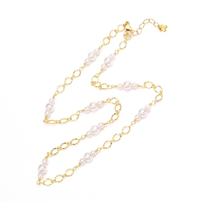 Collar de perlas de imitación de plástico ccb hecho a mano para niñas mujeres, con cadena de latón