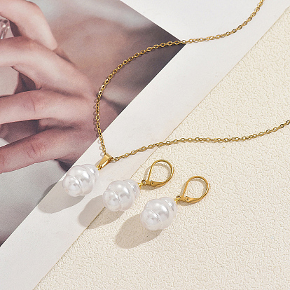 Овальные пластиковые серьги и подвески из искусственного жемчуга для женщин, 201 нержавеющей стали ювелирных изделий