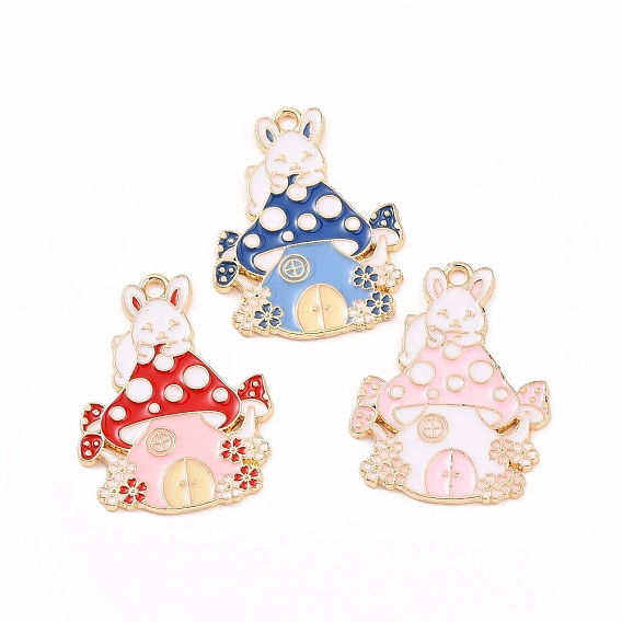 Подвески из эмали и сплава, Кролик с шармом в виде грибного домика
