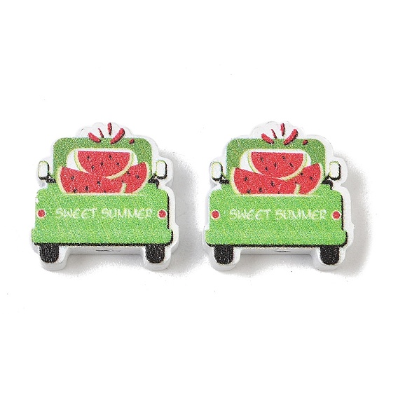 Printed Schima Wood Beads, Car with Watermelon, Spray Paint