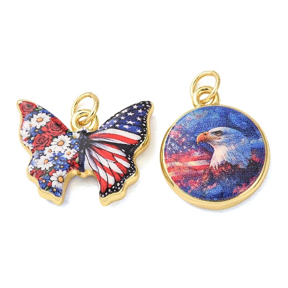 Printed Brass Pendants, Mixed Shapes Charms, Golden