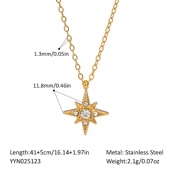 Винтажные 304 ожерелья с подвеской в виде восьмиконечной звезды из нержавеющей стали со стразами для женщин