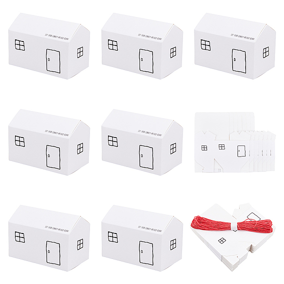 30 шт. крафт-бумага коробки для хранения подарков для маленьких домиков, подарочный футляр для конфет для вечеринок, с 1 связкой бумажных шнуров