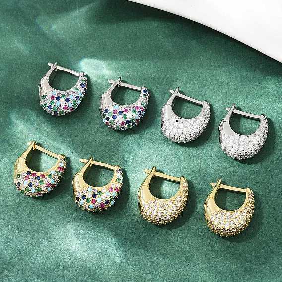 Овальные серьги-кольца из латуни с микропаве и цирконием, без кадмия и без свинца, стойки покрытие, долговечный