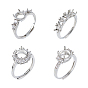 4шт. 4 стили регулируемых латунных колец с стразами, компоненты, настройки зубчатого кольца, раунд / цветок