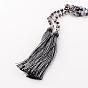 Adjustable Glass Beaded Lariat Necklaces, with Tassels, 59 inch