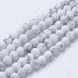 Natural Howlite Beads Strands, Frosted Style, Round