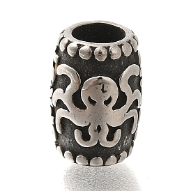 304 Stainless Steel European Beads, Large Hole Beads, Column with Octopus Pattern