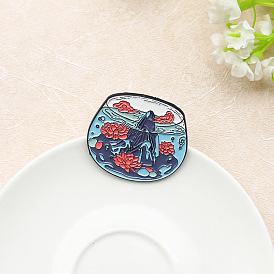 Creative Fish Tank Design Alloy Brooch with Rockery, Flowers and Water Ripples