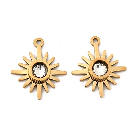 Ion Plating(IP) 316 Surgical Stainless Steel Charms, with Clear Cubic Zirconia, Manual Polishing, Star