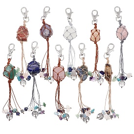 Gemstone Pendant Decorations, with Metal Clasp and Mixed Gemstone Chips