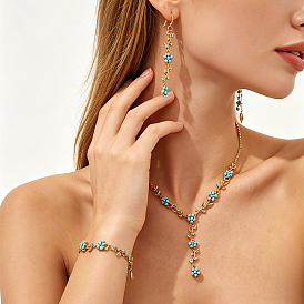 Vintage Brass Floral Necklaces & Bracelets & Earrings Sets for Women