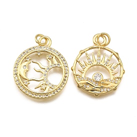 Стойка металлическая латунная микропрофилированная кубическая циркония подвески, плоские круглые с солнцем, с целью перехода в кольце, без кадмия и без свинца, долговечный, реальный 18 k позолоченный