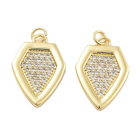 Rack Plating Brass Micro Pave Cubic Zirconia Pendants, Lead Free & Cadmium Free, Long-Lasting Plated, Rhombus