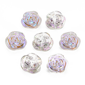 Galvanoplastie perles de verre transparentes, demi-plaqué, fleur rose