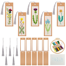 Flower Pattern DIY Embroidery Starter Kits, Including Embroidery Cloth & Hoop, Thread, Needle