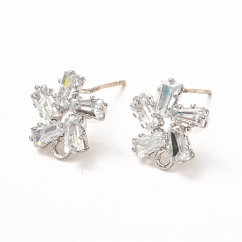 Латунные микро-паве прозрачные серьги-гвоздики из циркония, с петлей, цветок