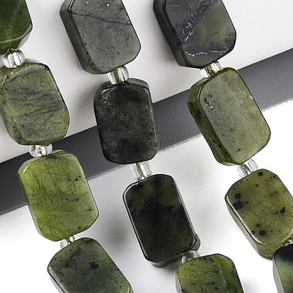 Бусы из натурального канадского нефрита, с бисером, прямоугольные