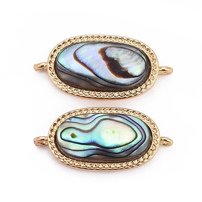 Natural Abalone Shell/Paua Shell Links/Connectors, with Brass Findings, Oval