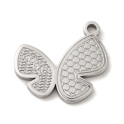 Pendentifs en acier inoxydable, texturé et découpé au laser, charme de papillon