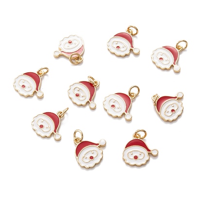 Real 18K Gold Plated Brass Enamel Charms, with Jump Ring, for Christmas, Santa Claus