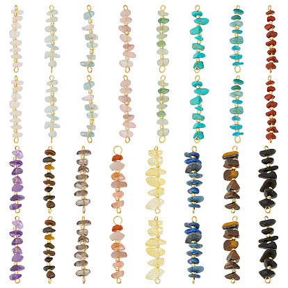 32 шт. 16 стили натуральный драгоценный камень бисерный соединительный шарм, со стеклянными бусинами и 304 петлями из нержавеющей стали, смешанные окрашенные и неокрашенные